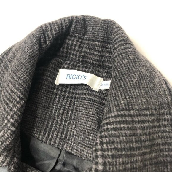 𝅺RICKI’S Grey Plaid Military Style Belted Wool Blend Thick Peacoat Trench Coat - Picture 4 of 16